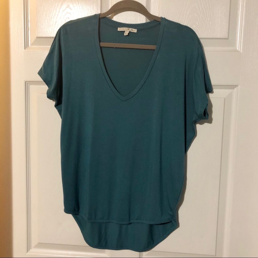 Express One Eleven Teal Blue V-Neck Tee